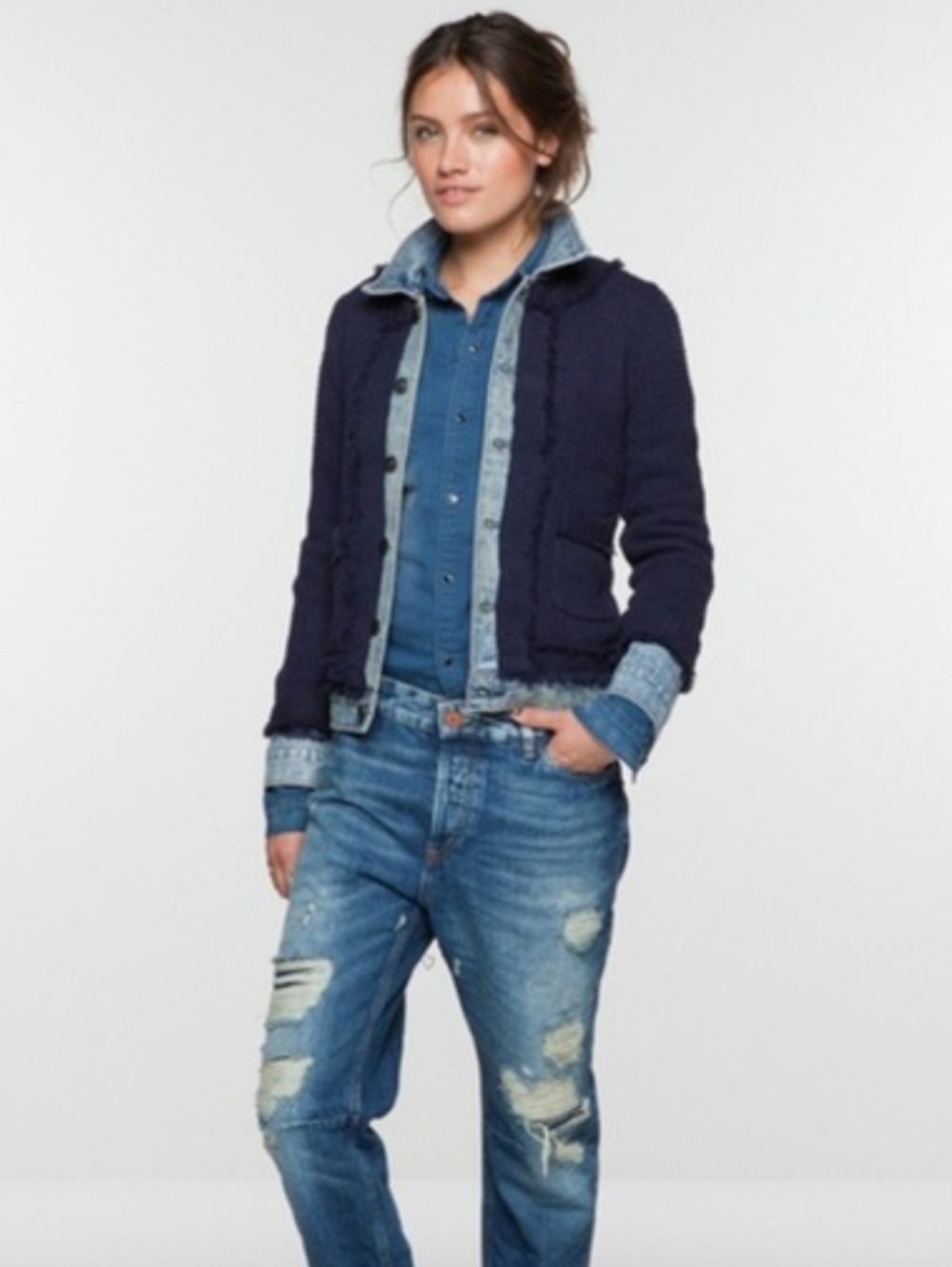 Scotch & Soda Madison Boucle Tweed Layered Denim Jacket New XS